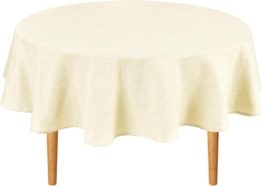 Hiasan Round Linen Tablecloth 80 Inch - Wrinkle and Stain Resistant Washable Polyester Fabric Table Cloth for Dining Room Kitchen Party, Champagne