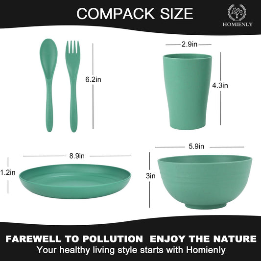 Wheat Straw Dinnerware Sets, Homienly 20pcs Unbreakable Microwave Dishwasher Safe Tableware Lightweight Bowls, Cups, Plates Set Reusable Dinner Plates Bowls set (Green)