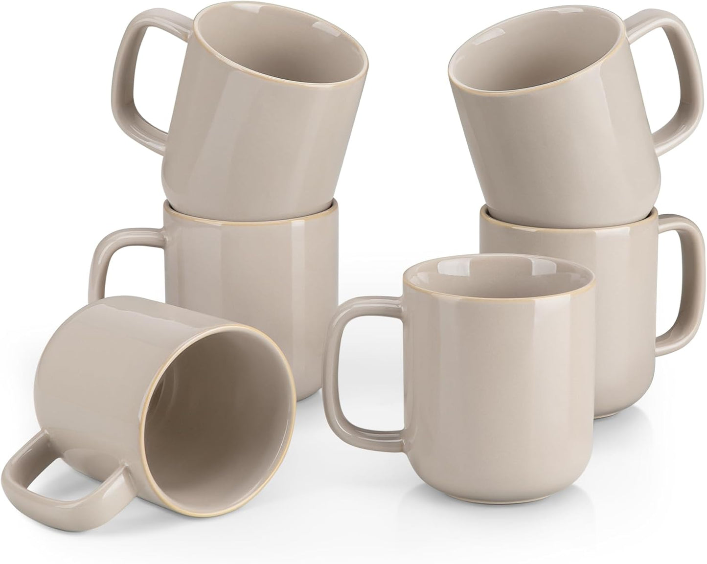 vancasso 16 oz Coffee Mugs Set of 6, Large Ceramic Mug with Handle, Unique Glaze Coffee Cups for Latte, Cappuccino & Hot Cocoa, Dishwasher & Microwave Safe, Gray, Series PLAYA
