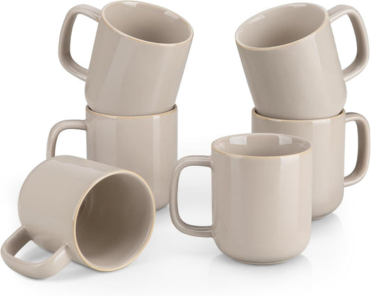 vancasso 16 oz Coffee Mugs Set of 6, Large Ceramic Mug with Handle, Unique Glaze Coffee Cups for Latte, Cappuccino & Hot Cocoa, Dishwasher & Microwave Safe, Gray, Series PLAYA