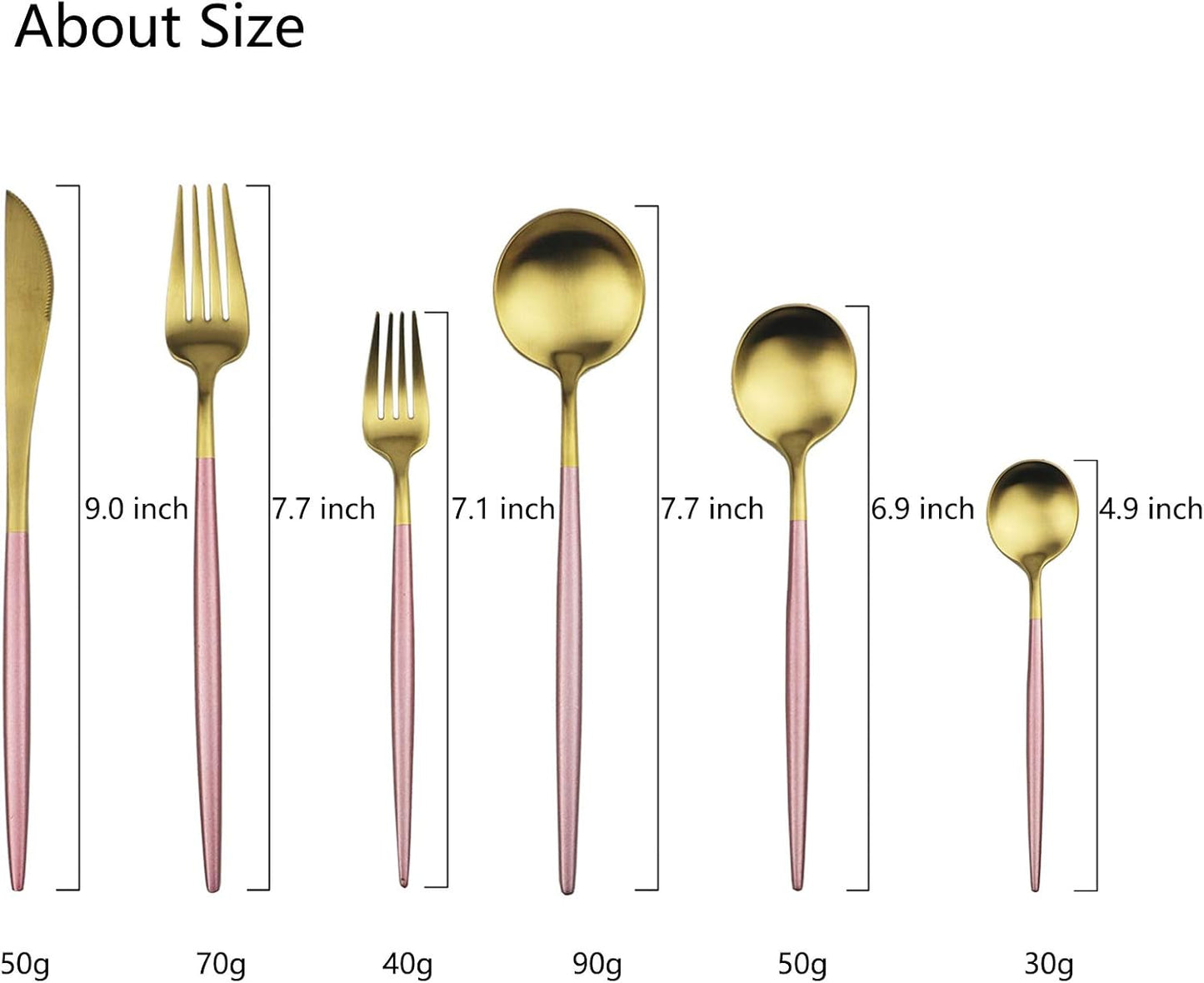 JASHII Luxury 18/10 Pink Handle Flatware Gold Silverware Set 304 Stainless Steel Flatware Cutlery Set| 6-Piece Adaline Royal Modern Satin Finish| BEST Birthday Wedding Gift (Pink Handle Matte Gold)