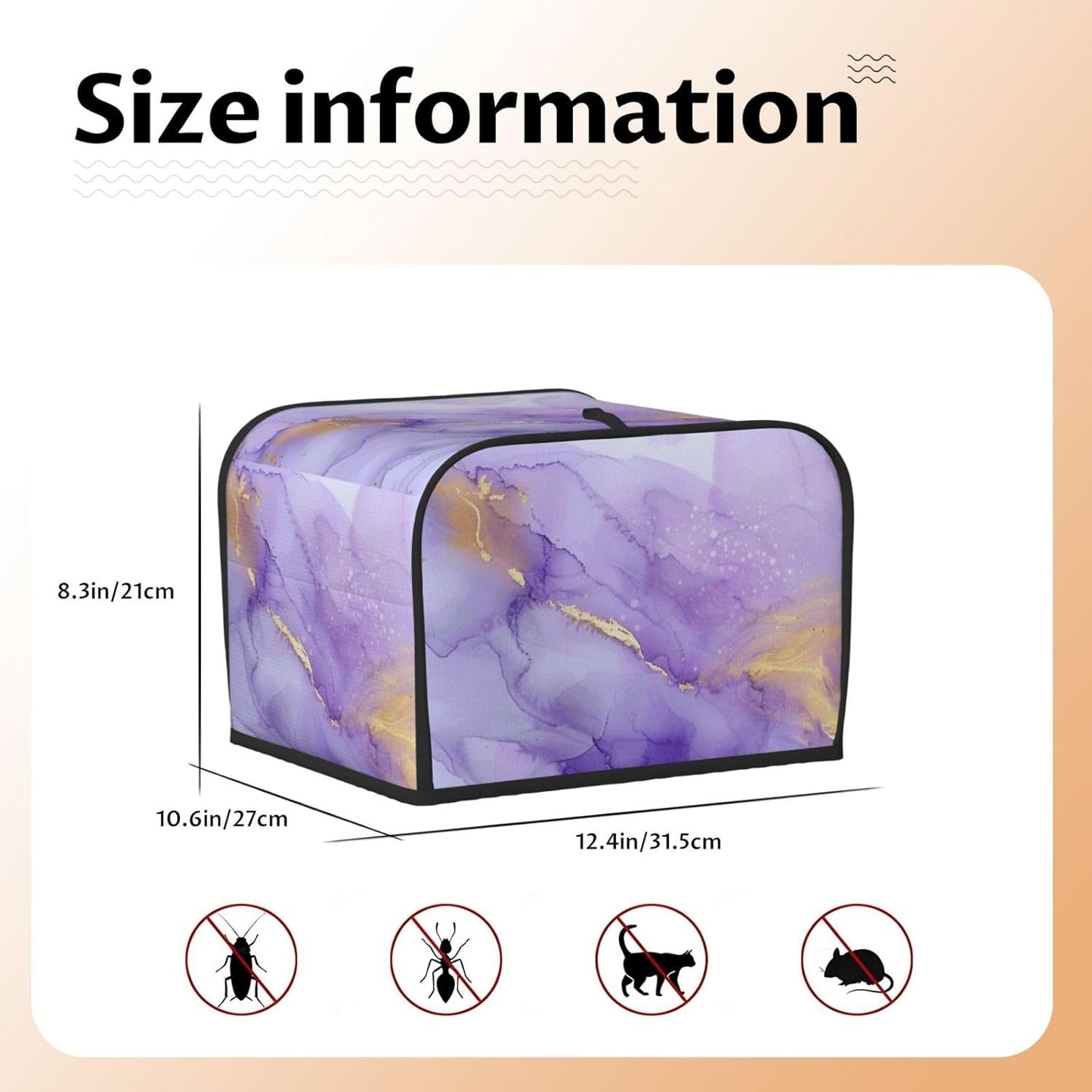 Toaster Cover 4 Slice Pastel Purple Marble Kitchen Small Appliance Covers with Pockets Dust and Fingerprint Protection