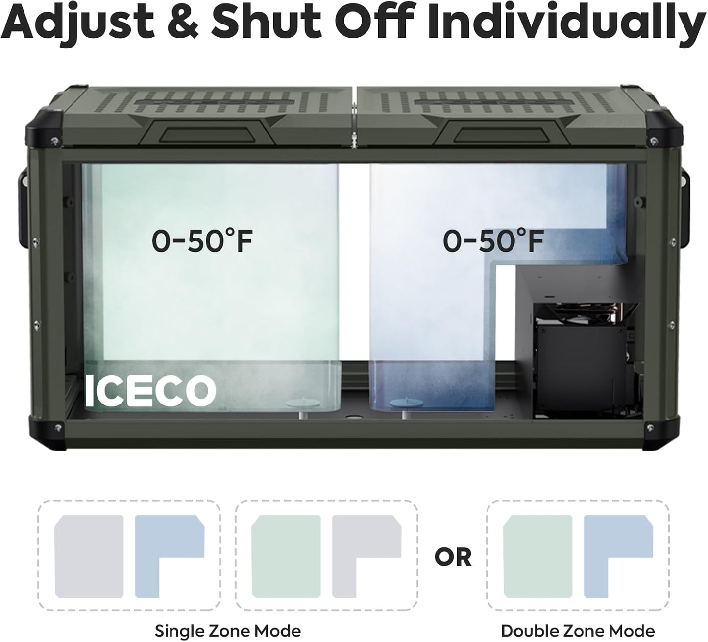 ICECO VL75 ProD 12V Refrigerator, Portable Freezer Fridge with AC/DC, 75L Dual Zone Car Fridge Powered by SECOP, 0℉ to 50℉, Electric Cooler for Car, Camping and Home Use [Olive Green Special Edition]