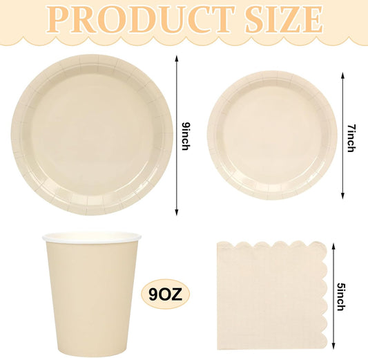 150 Pcs Disposable Party Dinnerware Supplies Set Includes 7'' 9'' Disposable Paper Plates 9oz Paper Cups Scalloped Cocktail Napkins for Baby Shower Birthday Wedding(Milky White)