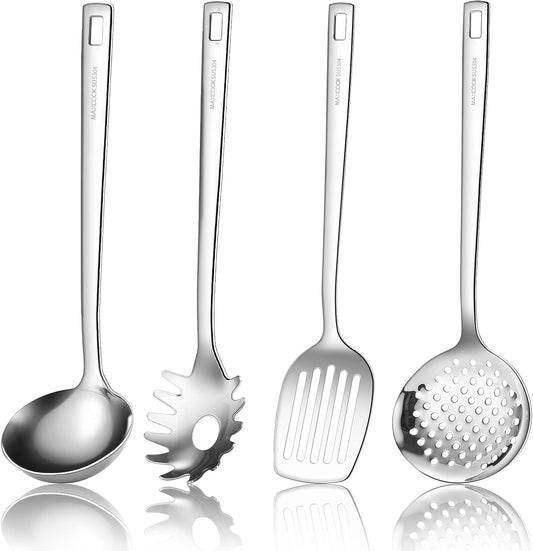 18/8 Stainless Steel Cooking Utensils Set, Spatula Set Kitchen Wok Utensils Set, Include Soup Ladle,Spaghetti Server,Slotted Spatula Turner,Skimmer(Dishwasher Safe, Mirror Polished)