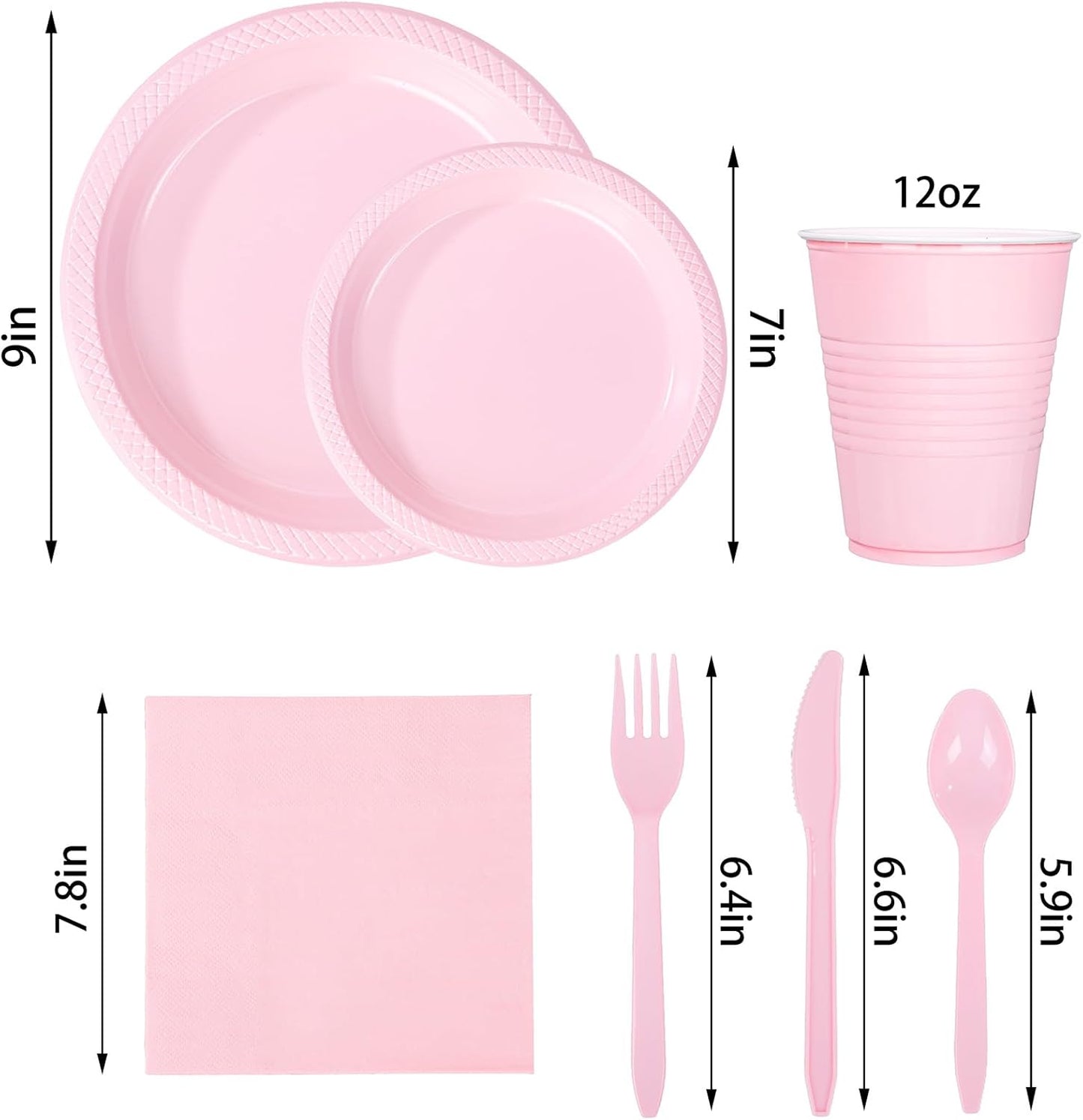 WELLIFE 210 Pieces Pink Party Supplies, Disposable Dinnerware Set, Including Pink Plastic Plates, 16OZ Cups, Plastic Cutlery and Napkins Serve 30 Guests for Party