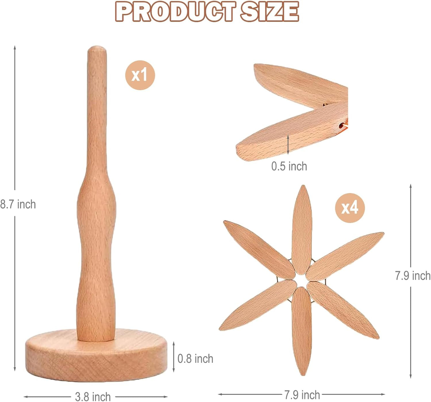 Wooden Trivets for Hot Dishes, Foldable Kitchen Trivet, Tree Shape Trivets Set - 4 Trivet & 1 Stand, for Hot Pots Pans, Teapots, Frying Pans, Decoration (Beech Wood)