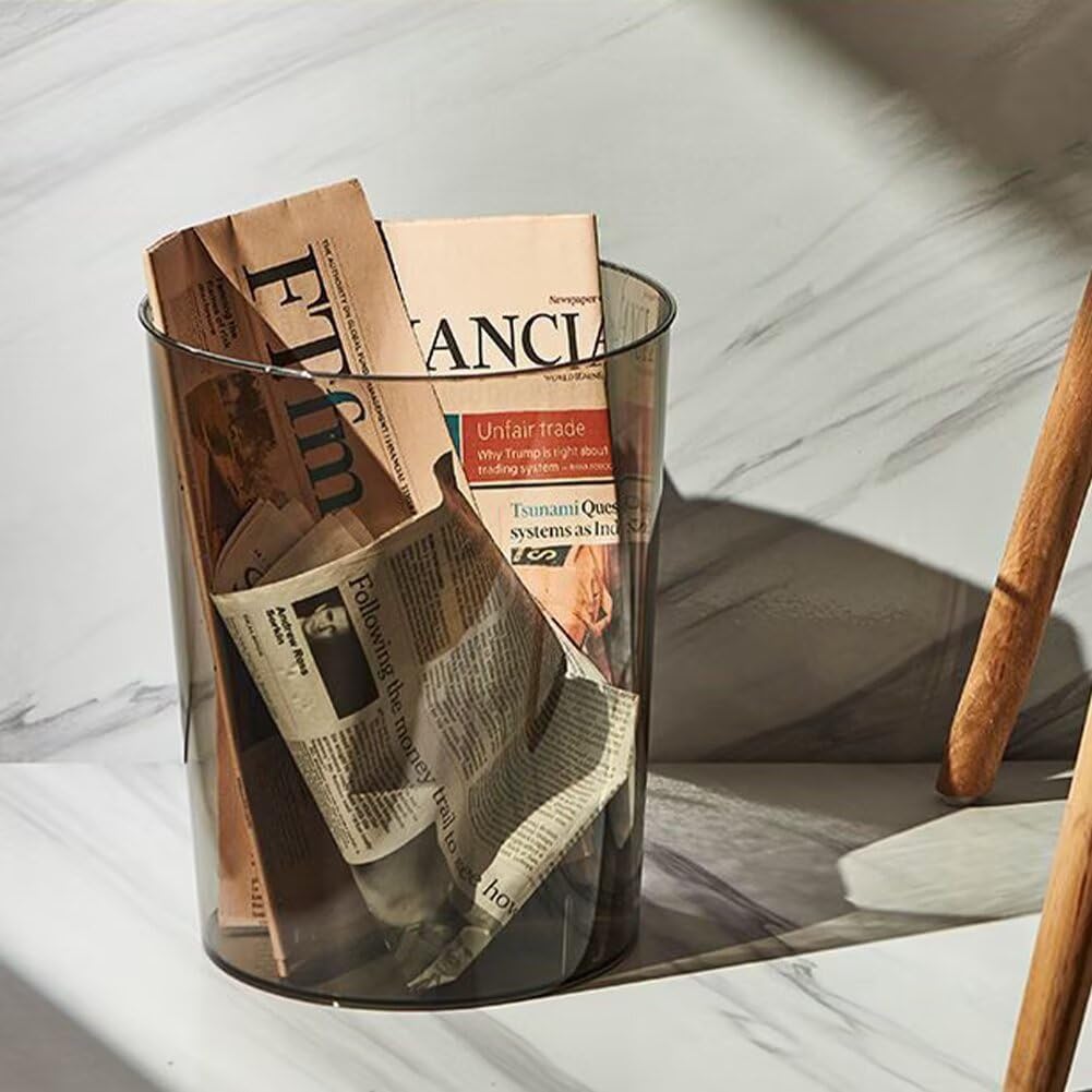 Bathroom Trash Can 8.7 x 7.1 x 9.8 Inch Small Trash Can Plastic Wastebasket Large Capacity Grey Round Garbage Can for Bathroom Bedroom Office Kitchen Dorm Room (L)