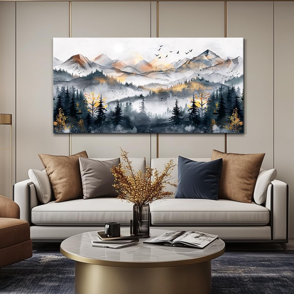 KELIYUAN Large Wall Decor For Bedroom Abstract Wall Art For Living Room Office Decoration Ink Mountain Landscapes Painting Misty Forest Wall Pictures Canvas Artwork Ready To Hang Home Decor 30"x60"
