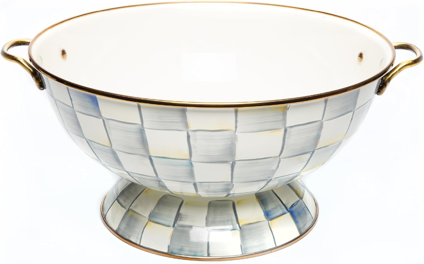 MACKENZIE-CHILDS Enamel Bowl, Serving Bowl for Entertaining, Everything Bowl, Gray-and-White Sterling Check