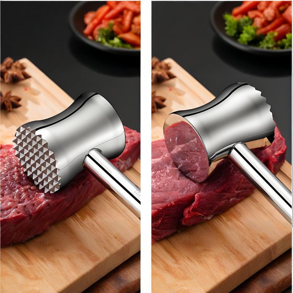 304 Stainless Steel Meat Tenderizer Mallet - Dual-Sided Meat Pounder Hammer for Tenderizing and Flattening Meat - Kitchen Essentials Meat Beater Tool with Comfort Grip Handle