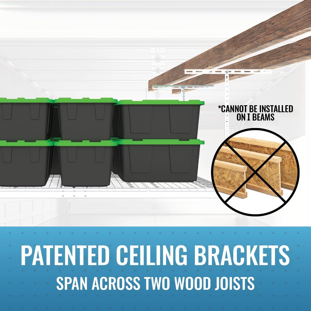 2-Pack 4 x 8 MonsterRax Overhead Garage Storage Rack, Ceiling Racks for Garage, Organization Shelving, Adjustable Hanging Shelf, White, 12"-21" Height Adjustment