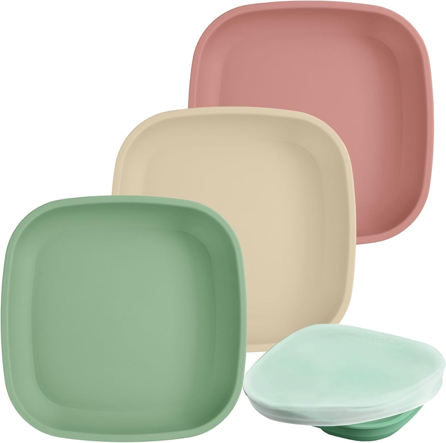 Re-Play Toddler Plates - 22 Oz. Deep-Walled Flat Kids Plates with Lid - Dishwasher & Microwave Safe - Made in USA - Set of 3-7.37" x 7.37" x 1.25" - Desert Roses