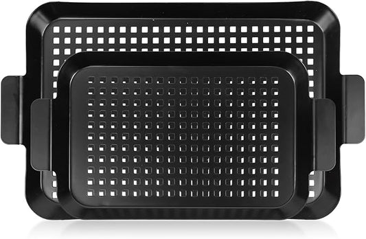 Grill Tray Set Of 2 Outdoor Grill Pans Tray Grill Pans with Hole Nonstick Barbecue Grilling Baskets for Outdoor Camping Vegetable Meat (grilling tray)