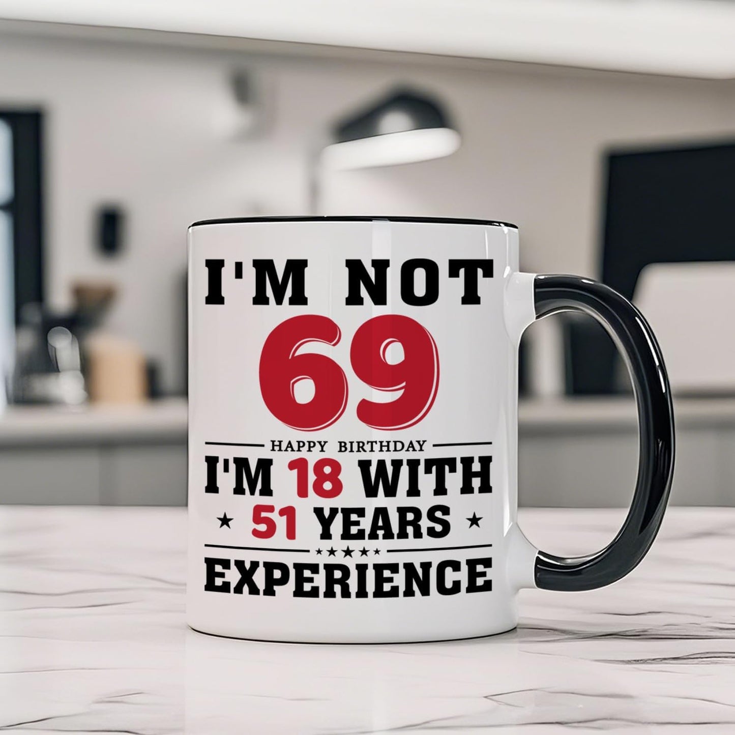 69th Birthday Coffee Mug, 69 year old Birthday Gift Ideas for Men Women Her Him, Red Black 11oz