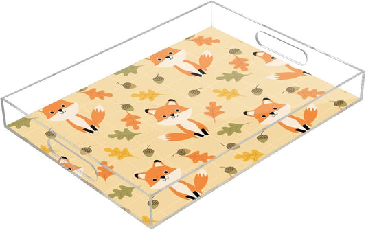 Acrylic Serving Tray with Handles Spill Proof Kitchen Storage Tray Clear Decorative Tray Makeup Drawer Organizer Storage Tray for Bathroom Living Room Ottoman 15.7x11.8Inches