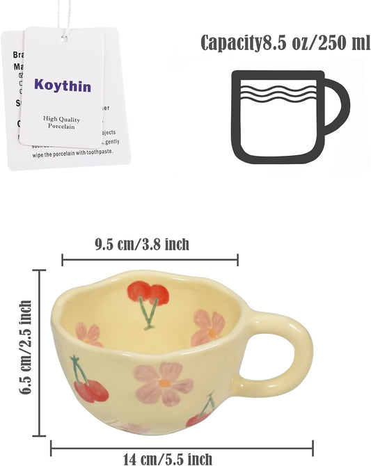 Koythin Ceramic Coffee Mug, Creative Flower Cup for Office and Home, Dishwasher and Microwave Safe, 8.5 oz/250 ml for Latte Tea Milk, Suitable for Mom on Mother's Day (Pink Cherry)