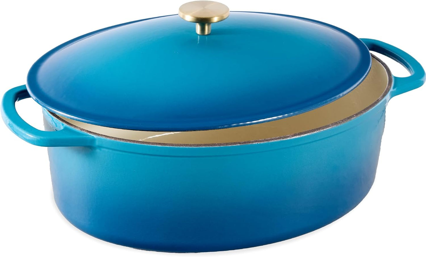 Best Choice Products Oval 7.5 Quart Enamel Cast-Iron Dutch Oven, Heavy-Duty Pre-Seasoned for Baking, Cooking w/Side Handles – Blue