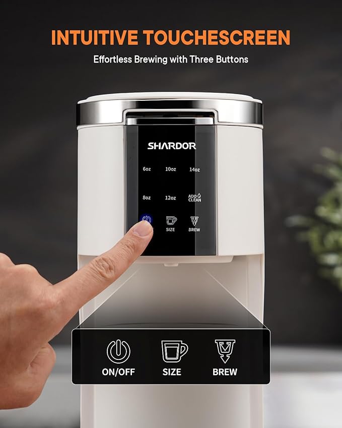SHARDOR 3 in 1 Single Serve Coffee Machine, K Cup Coffee Maker Compatible with Ground Coffee & Teas, 6 to 14oz Brew Sizes, 40oz Removable Water Tank, Descale Settings, White