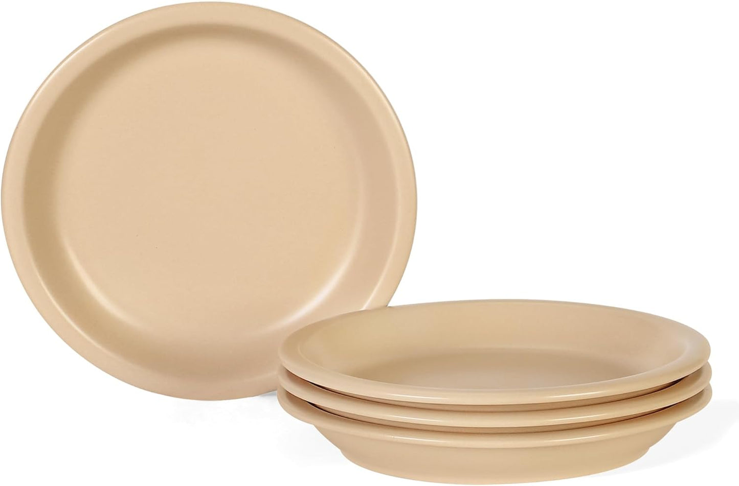 GZG 8 Inch Ceramic Dinner Salad Plates Set of 4, Rustic Matte Glaze Stoneware Dinnerware Set, Microwave & Dishwasher Safe, for Salad, Dessert, Appetizer, Everyday Use(Warm Sand)