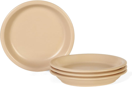 GZG 8 Inch Ceramic Dinner Salad Plates Set of 4, Rustic Matte Glaze Stoneware Dinnerware Set, Microwave & Dishwasher Safe, for Salad, Dessert, Appetizer, Everyday Use(Warm Sand)