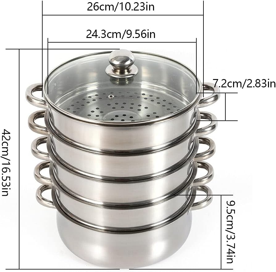 Steamer Pot Food-Grade Polished Stainless Steel Dumpling Steamer Cooker Multi-functional 5-layer Fast Heating 26cm/28cm/30cm (26cm)