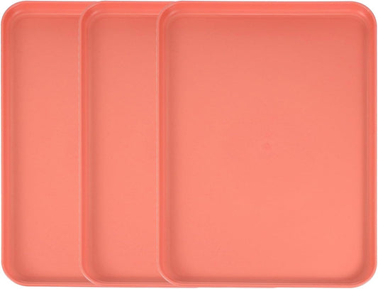 uxcell 3Pcs Plastic Serving Trays, 15 x 10.6 Inch Rectangle Food Trays Serving Cafeteria for Kitchen Restaurant Coffee Fruit Burger Lunch Dessert, Orange