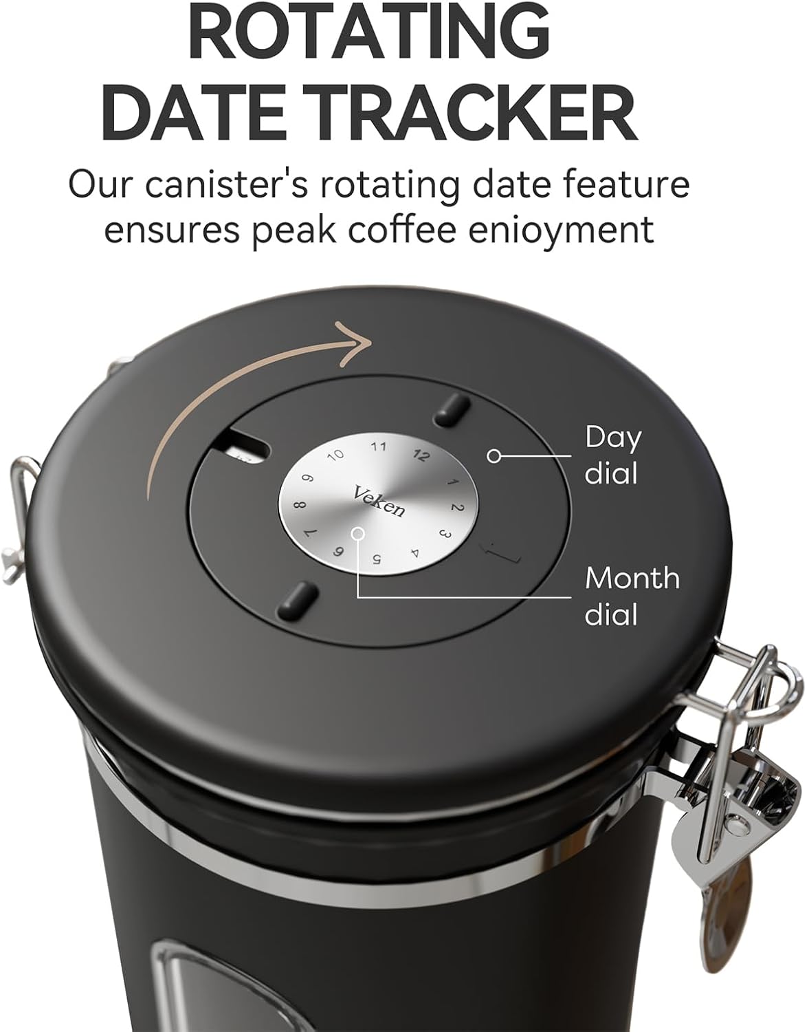 Veken Coffee Canister with Window,Airtight Stainless Steel Container,Home Kitchen Food Storage Organizers for Grounds,Beans,Espresso,Rice,Tea,Sugar,Cereal, Flour,Scoop,Bar Accessories,Gifts,22OZ,Black