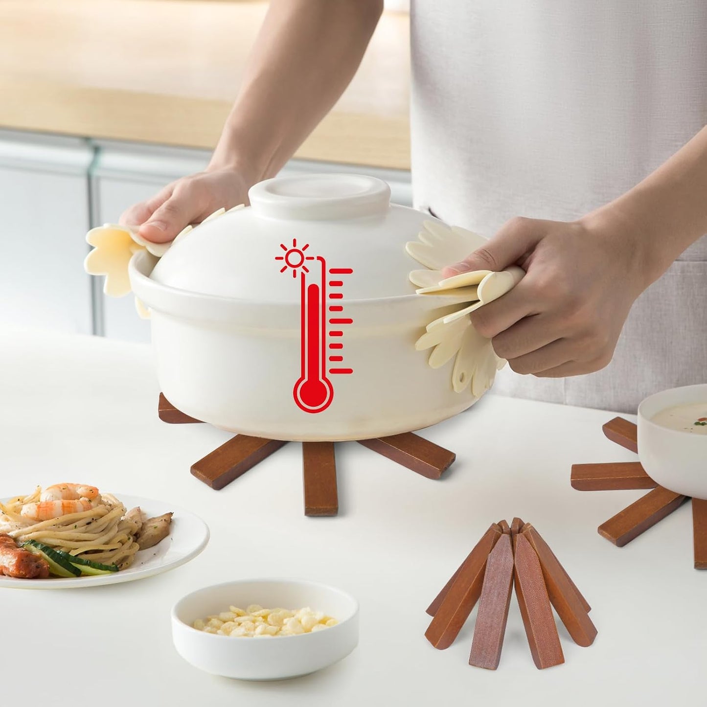 Tree Coasters Set of 3 - Wooden Trivets for Hot Dishes, Trivet Tree for Hot Pads, Trivet Mats Foldable Heat Resistant Pads Multifunctional Ornaments for Teapot Pans Kitchen Table (Walnut)