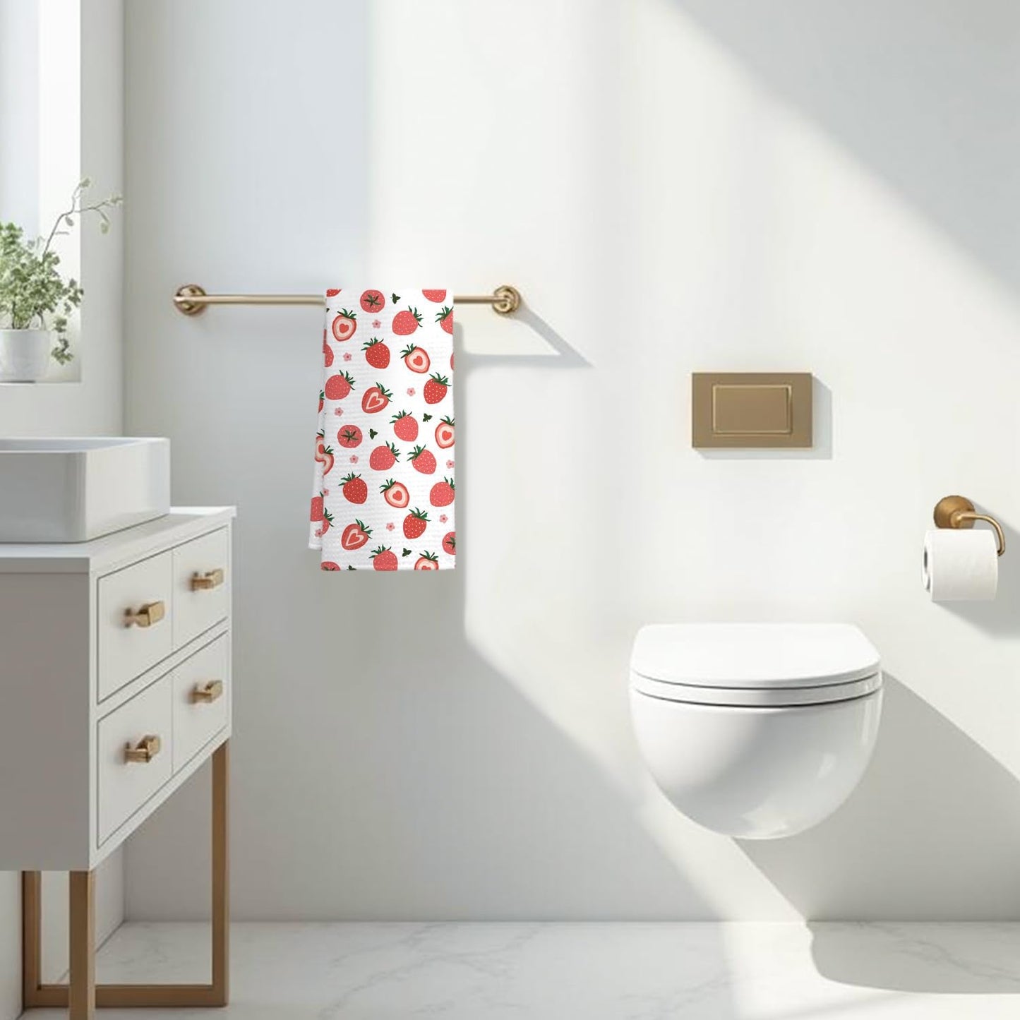 Strawberry Decor Kitchen Towel, Strawberry Hand Towel Dish Towel for Kitchen Bathroom Decor, Fruit Lover Gifts, 16x24 Inches