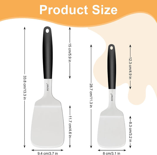 2-Piece Stainless Steel Spatulas Set, 13.3" & 11.3" Metal Spatula for Cooking Cast Iron Skillet and Flat Top Grill, Heavy Duty Turner with Silicone Handle for Flipping Steak, Burgers, Pancake