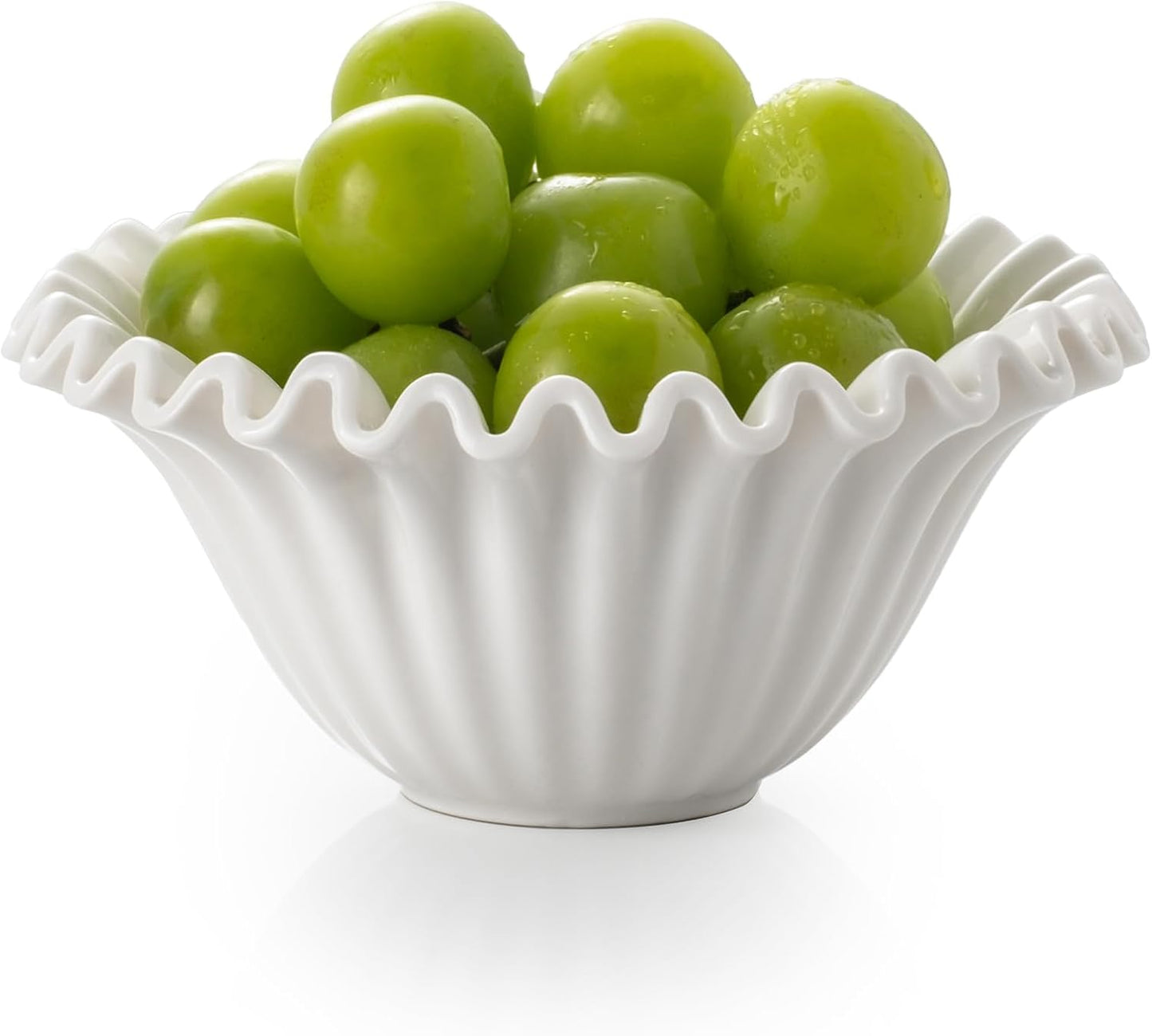 HandCrafted Decorative Bowl, 5.5 inch White Ruffle Flower Bowl Porcelain Vintage Ring Dish Floral Bowl for Home Decor Ruffle Centerpiece Bowl, White