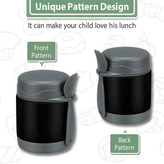 10oz Soup Thermo for Hot Food Kids,Lunch Thermo Kids Food Jar with Spoon Hot Insulated Food Containers,Leak Proof Stainless Steel Wide Mouth Lunch Food Thermo Jar for School(Black)