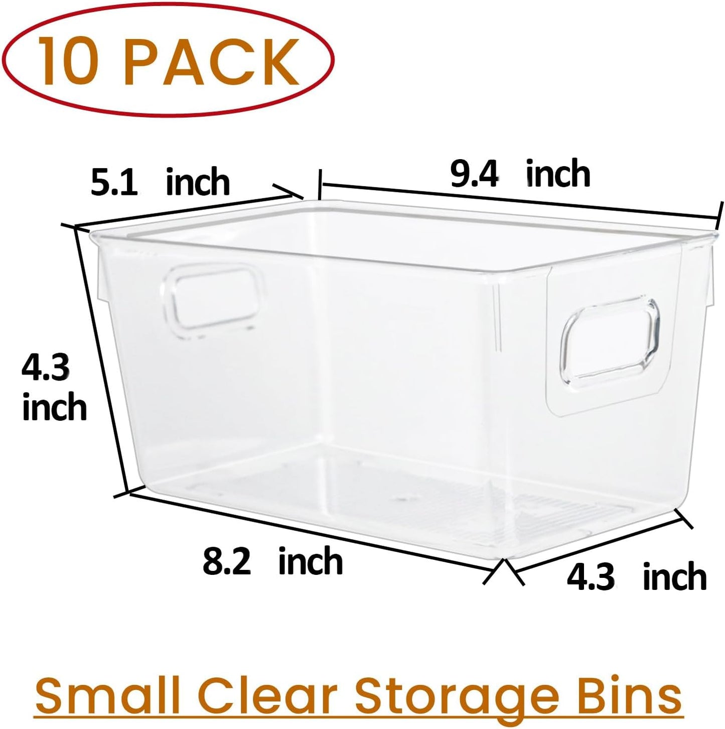 10 PACK Clear Storage Bins Clear Storage Containers for Kitchen Pantry Organization, Organizing Bins with Built in Handles, Cabinet Organizers