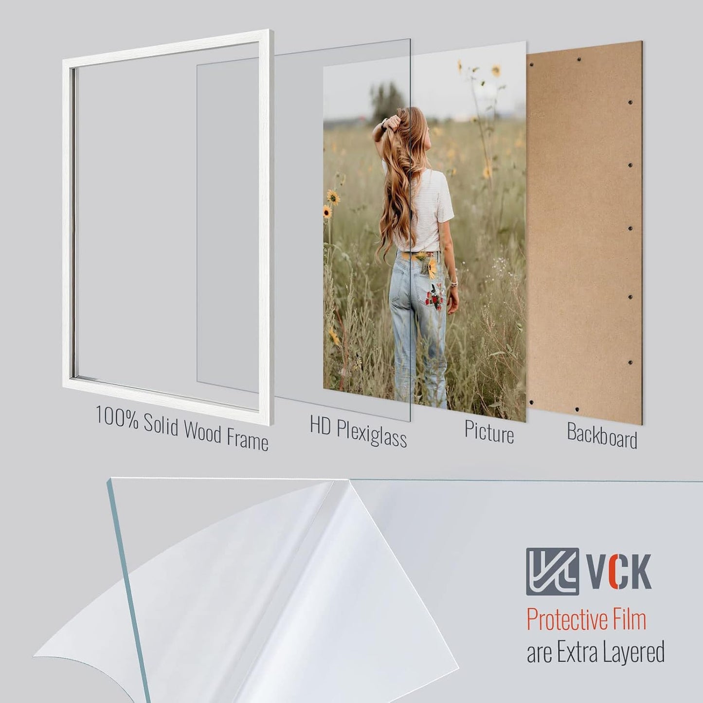 VCK 27x40 Poster Frames Set of 5, Exclusive Woodgrain White Picture Frame, Wall Mounting Hanging