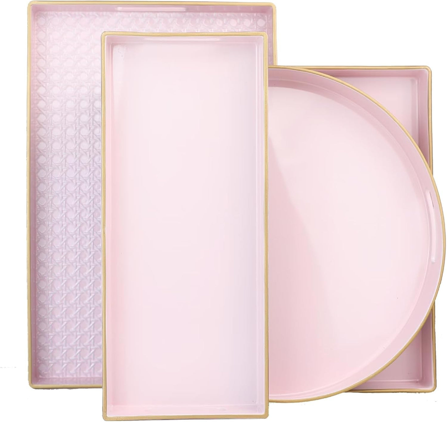 Pink Round Decorative Tray with Handles, 13" Elegant Coffee Table Serving Tray for Ottoman Living Room, Bathroom, Outdoors, Breakfast