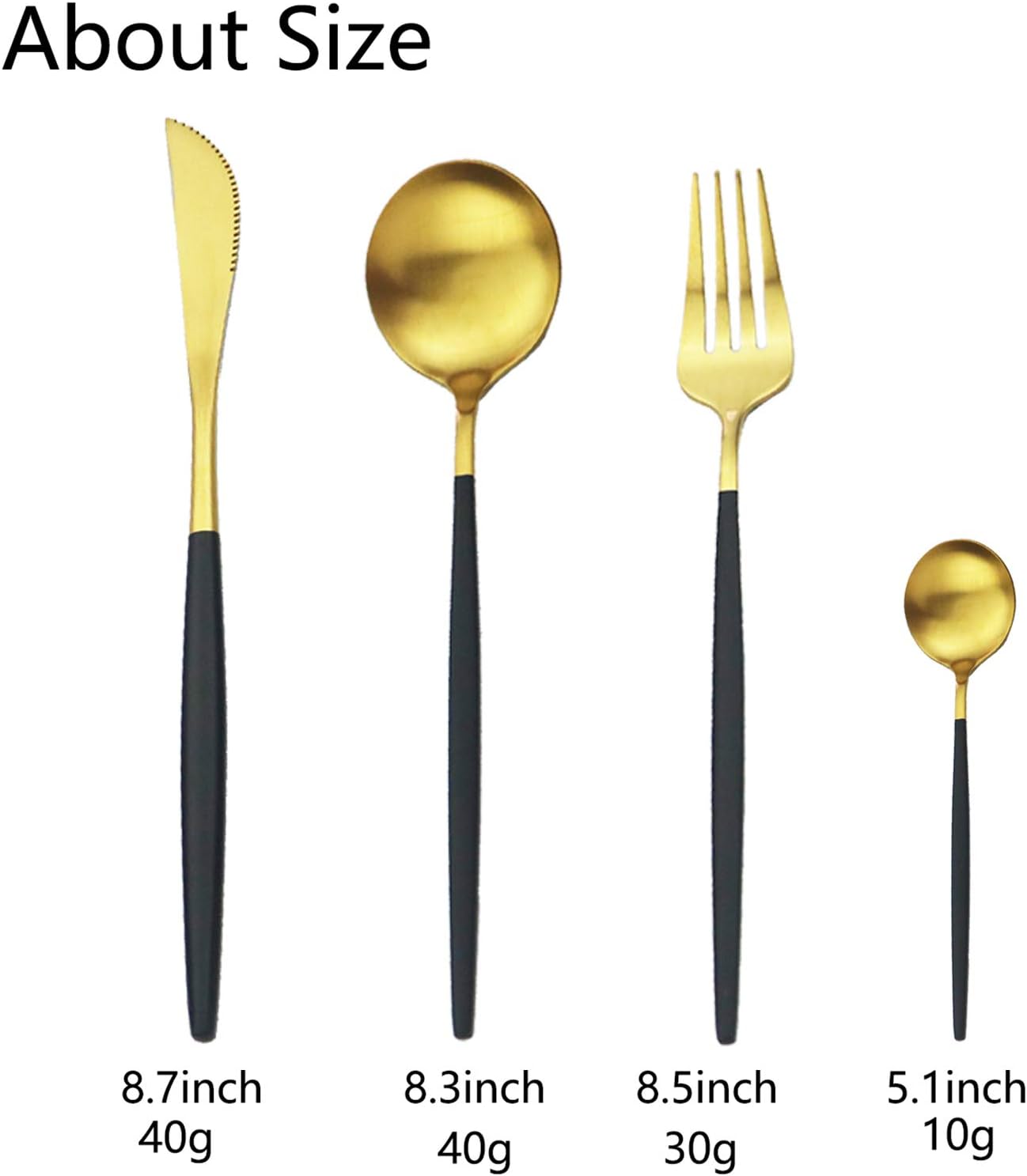 JASHII Silverware Set, 24-Piece Stainless Steel Flatware Set,Kitchen Utensil Set Service for 6,Tableware Cutlery Set for Home, Dishwasher Safe (Matte Black handle gold)