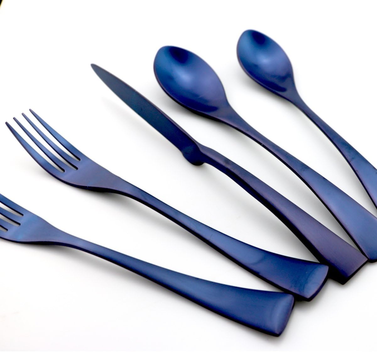 JASHII Luxury 20 Pieces 18/10 Stainless Steel Silversmiths Flatware Blue Matte Replace Titanium Black Silverware Set DISHWASHER SAFE Utensils,Dinner Knife Fork Salad Fork w/DINNER COFFEE Spoon