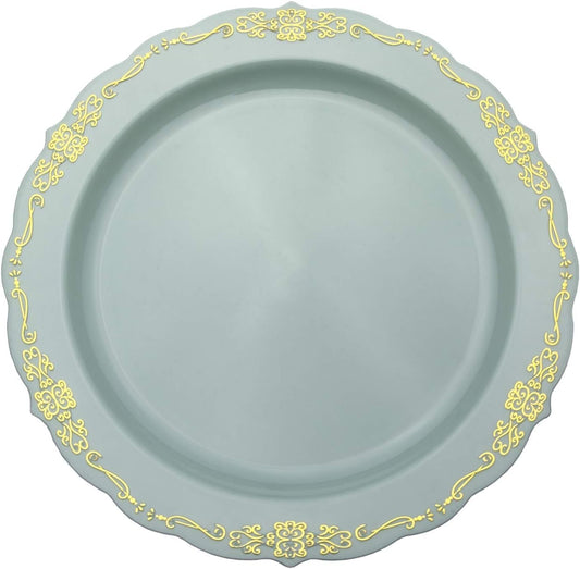 Exquisite 60 Pcs Disposable Plastic Bowls | Victorian Design Premium Disposable Bowls | 5 oz. Bowl Robin Blue & Gold China Like Plastic Bowls For Parties & Weddings