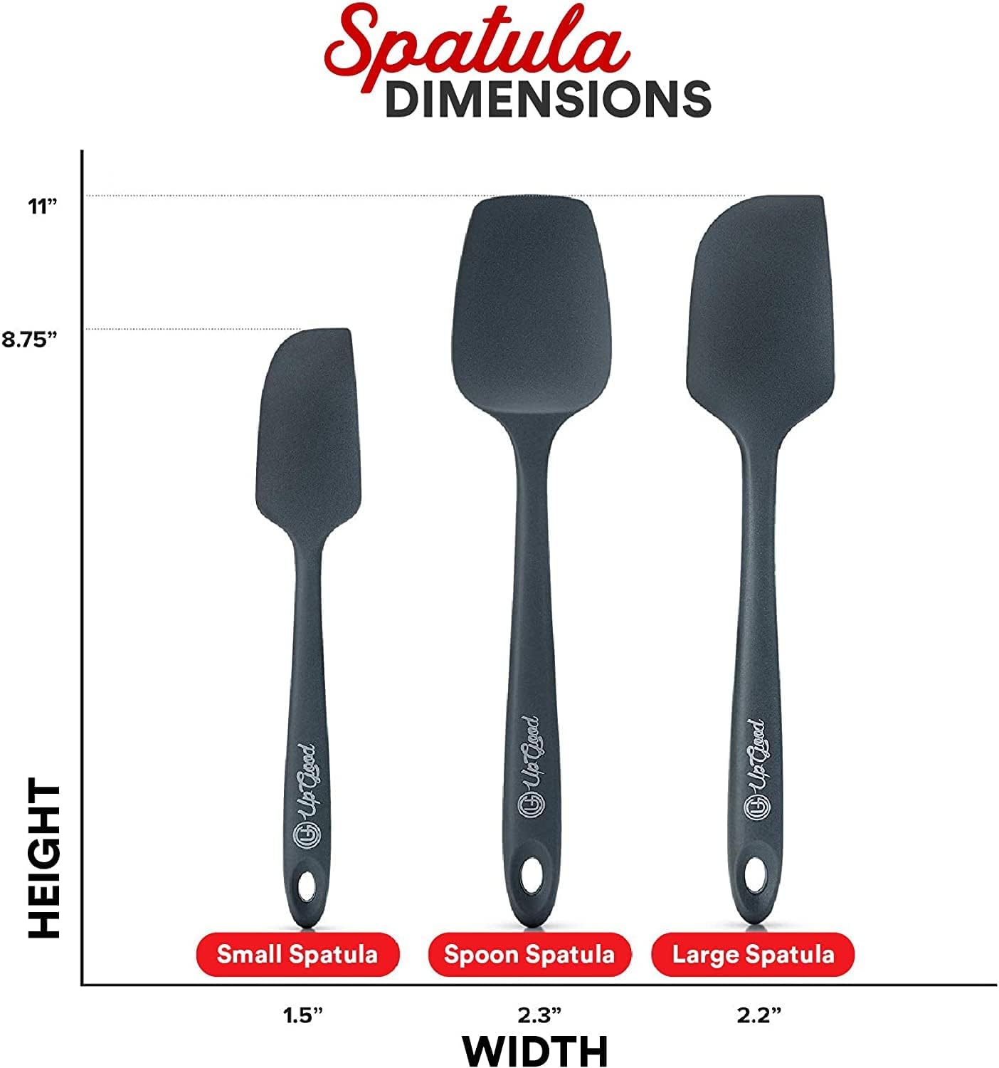 UpGood Silicone Spatula Set 600°F - High Heat Resistant Nonstick, Small and Large Kitchen Spatulas - Flexible BPA Free Professional Grade Cookware - Utensils for Cooking, Baking, Mixing(3 Pcs, Grey)