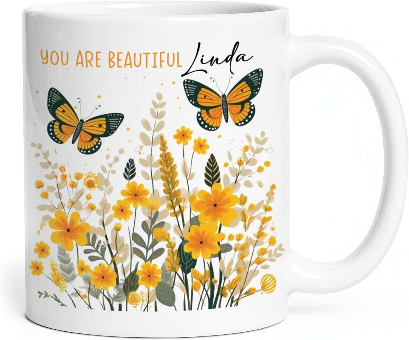 Novelty Customized You Are Beautiful Travel Mugs, Custom Unique Ceramic Cup With Lovely Butterfly And Flowers 11oz 15oz, Personalized Name On Animal Mug Presents On Graduation