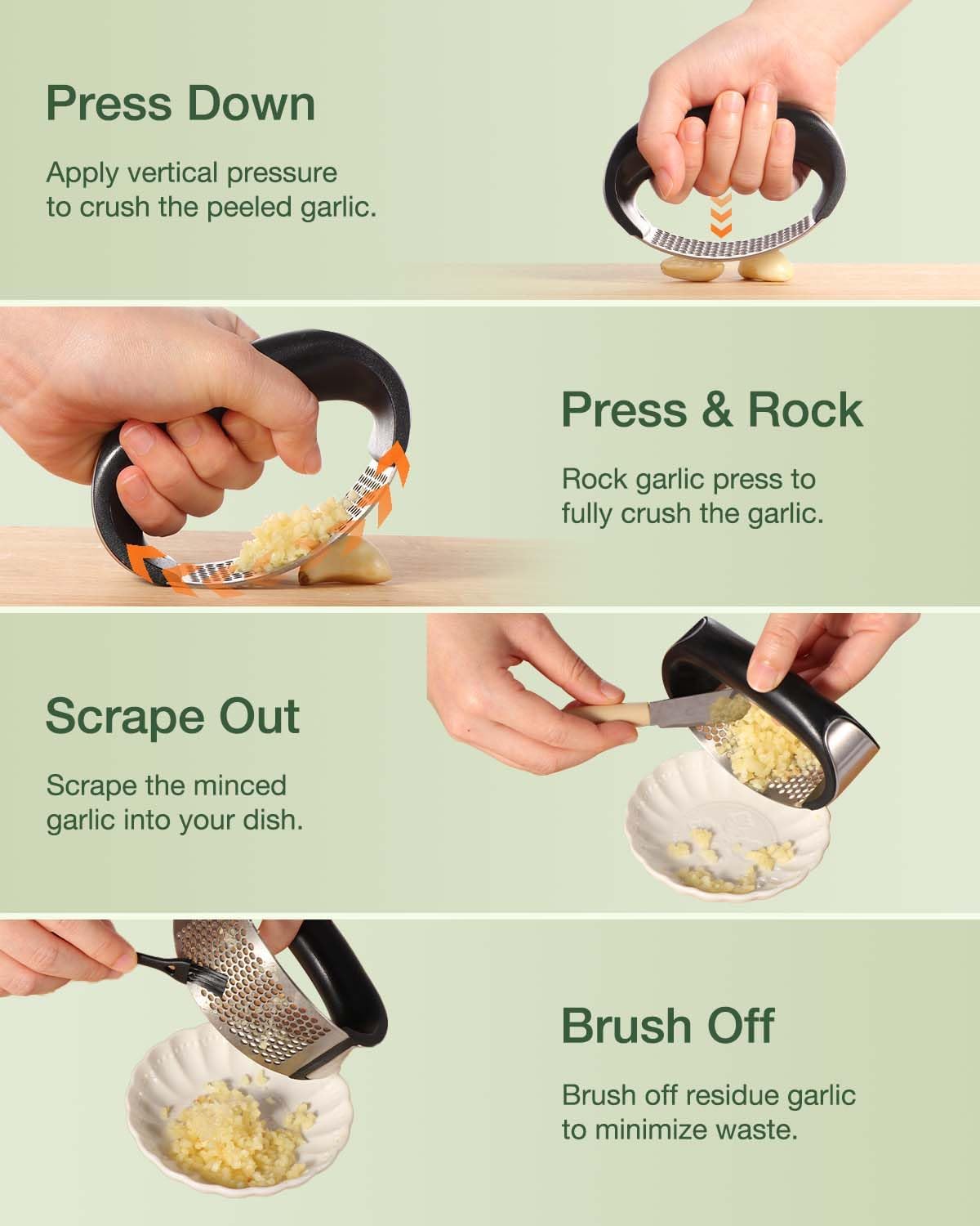 Vantic Garlic Press Rocker - Stainless Steel Garlic Crusher, Mincer and Chopper with Peeler & Scraper, Easy Kitchen Gadget for Effortless Smashing