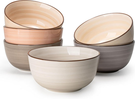Sweese 20 Oz Porcelain Cereal Bowls - Multicolor Set of 6, Dishwasher Safe, for Soup, Salad, Rice, Kitchen Decor