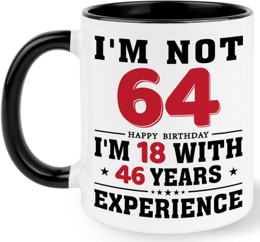 64th Birthday Coffee Mug, 64 year old Birthday Gift Ideas for Men Women Her Him, Red Black 11oz