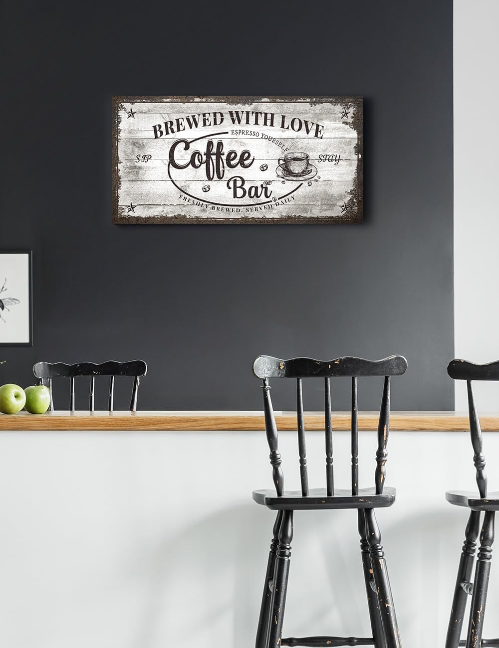 IPIC - Vintage Coffee Bar Sign Brewed with Love, Canvas Print Wall Art for Cafe, Farmhouse Style Wall Decor for Home Kitchen and Coffee Station