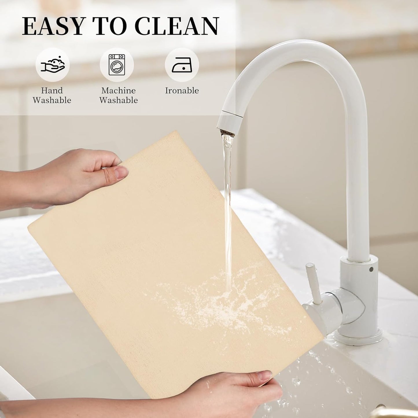 Placemats Set of 6 Linen Type Fabric Cloth Placemats, 19 x 13 Inch Double Layered Thick Wrinkle Free Heat Resistant Table Place, for Dining, Kitchen, Party (Beige, 48 * 33cm)