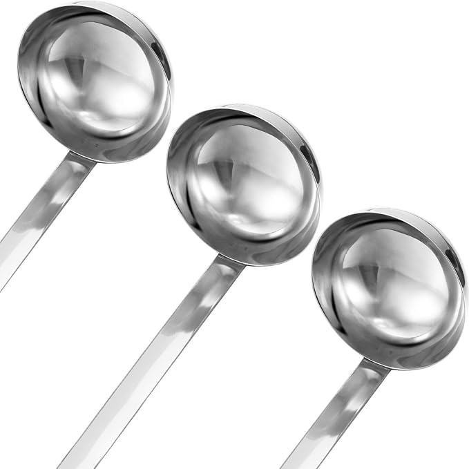 meekoo 3 Pieces Stainless Steel Ladle Soup Handle Ladle with Pouring Rim for Kitchen Cooking Soup Sauce(4 oz)