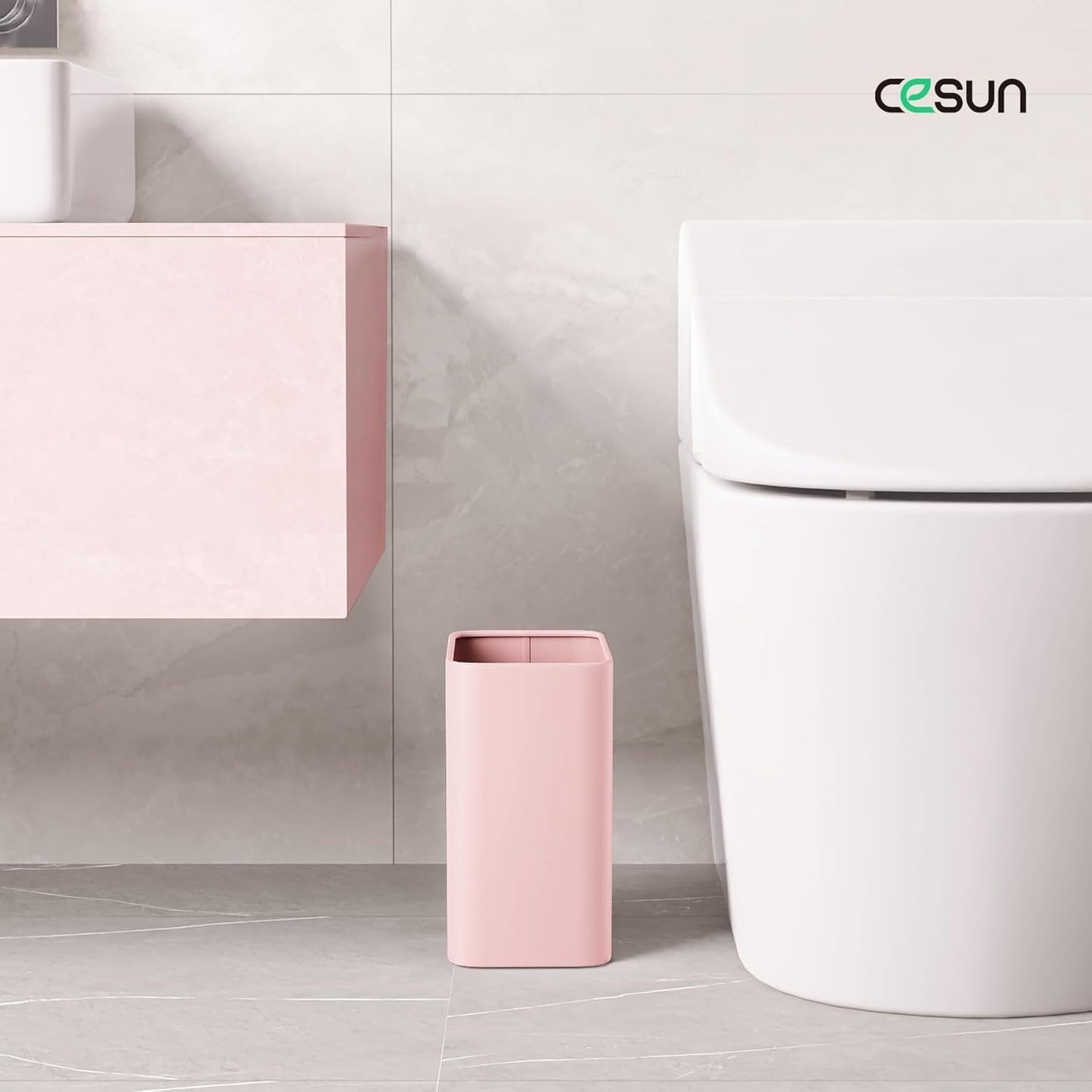 Cesun Pink Bathroom Trash Can 2.1 Gallon Wastebasket, Small Modern Metal Garbage Can Office Waste Basket, Stainless Steel Trash Bin for Bedroom, Home Office, Toilet, rv, Near Desk, Under Sink