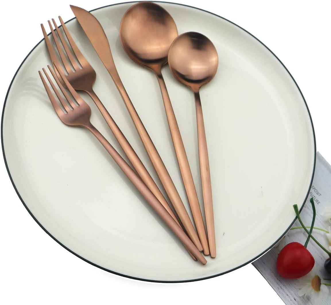 40-Pieces Silverware Set, Flatware Sets Satin Finish, 304 Stainless Steel Utensils Dishwasher Safe Service for 8, Include Dinner Knife/Fork/Spoon Dinnerware Sets (Matte Rose)