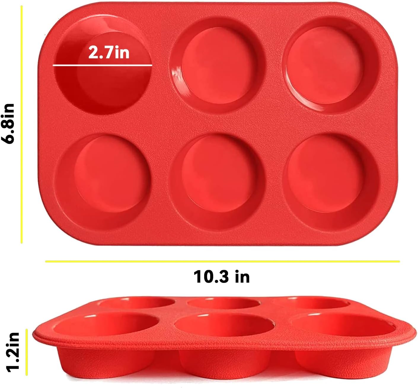 Commercial-Grade Silicone Muffin Pan (2-Pack) - 6-Cup Non-Stick Mold for Baking, Meal Prep & Crafts | Oven/Dishwasher Safe, BPA-Free, Perfect for Cupcakes, Savory Bites & Soap Making